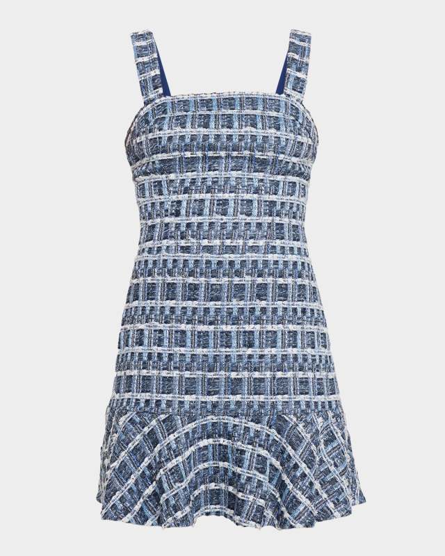 Kaidra Textured Denim Tweed Drop-Waist Mini Dress